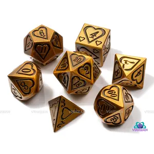 Gilded Heart | Gold Heart Design Metal Dice Set (7) | Dungeons and Dragons (DnD) | Tabletop RPG Gaming