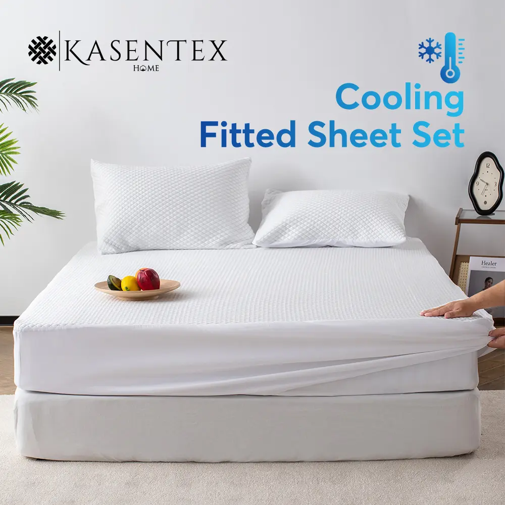 Kasentex Cooling Sheet Set - Ultra Soft OEKO-TEX Certified Hypoallergenic Deep Pocket Fitted Sheet with Pillowcases for Hot Sleepers Twin, Twin XL, Full, Queen, King, California King Size Bed Sheets Sets, Bedding Accessories