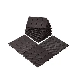 VEVOR Interlocking Deck Tiles, 10 Pack, 12x12 10 sq. ft Plastic Waterproof Outdoor Flooring All Weather Use, Patio Floor Decking Covering Tiles for Porch Poolside Balcony Backyard, Dark Brown