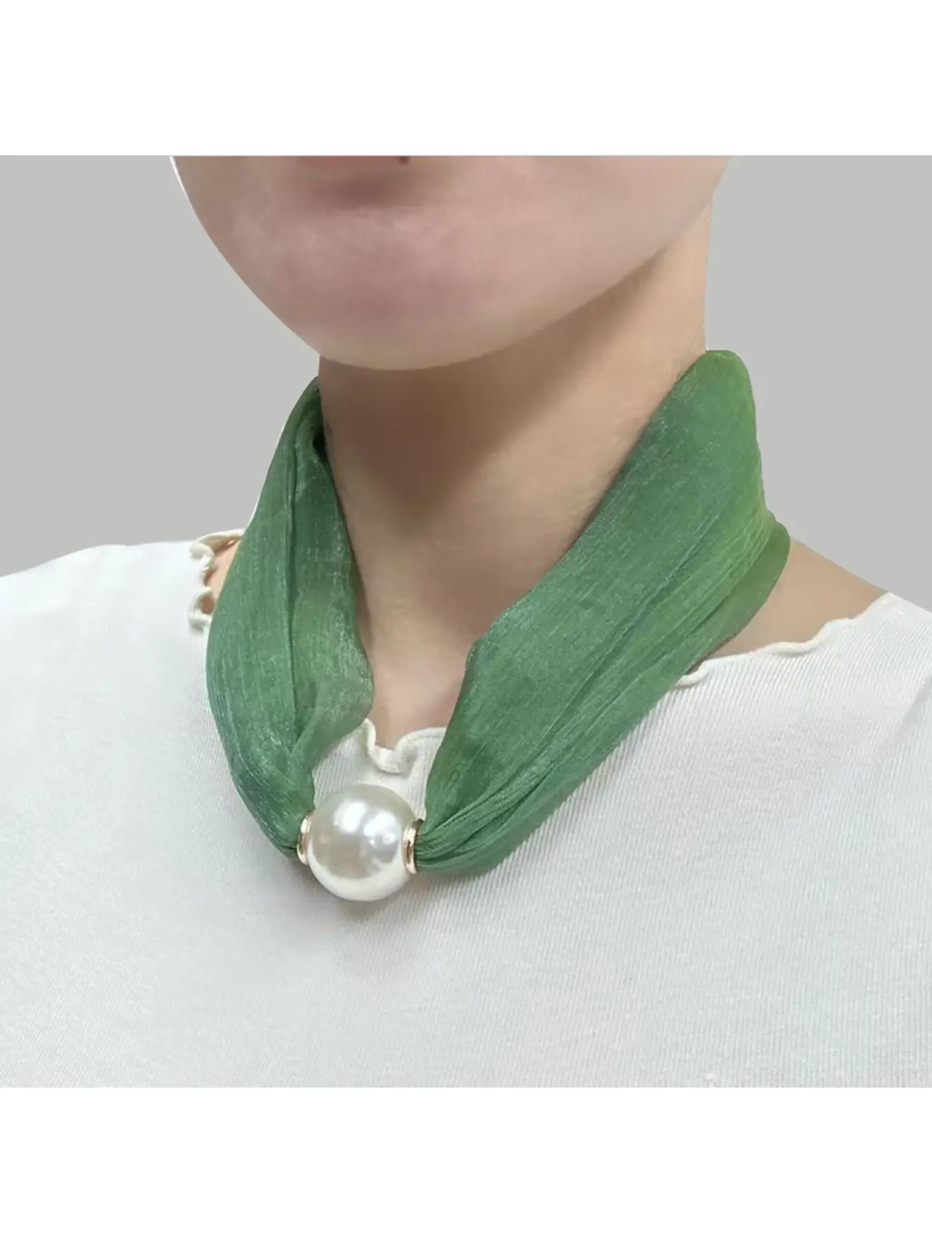 Silk scarf new pearl magnet buckle pendant necklace double-sided double-layer versatile lazy scarf Lightweight silk scarfs Fashion Shawl