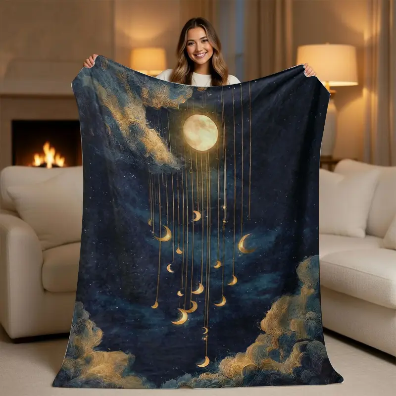 Celestial Moon Phase Blanket - Boho, Dreamy Soft Celestial Blanket for Bedroom, Aesthetic Wall Tapestry, Magical Starry Night Gift, Boho Blankets, Celestial Blankets