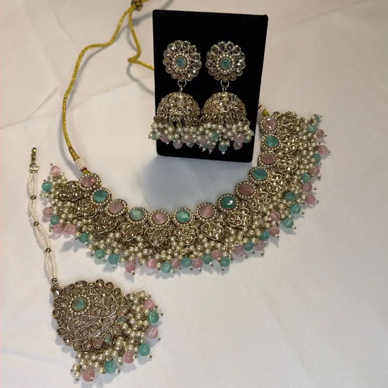 Premium Quality Indian Style Polki Jhumki Earrings and Tikka Set for Women