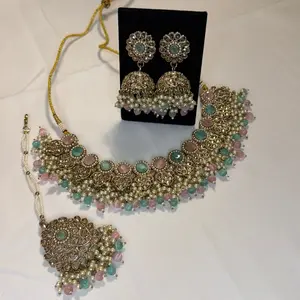 Premium Quality Indian Style Polki Jhumki Earrings and Tikka Set for Women