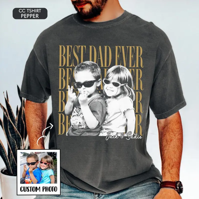 [Pls note] Custom Dad Vintage Photo Shirt: Personalized Fathers Day Shirt With Kids Photo, Funny Dad Shirt, Best Dad Ever Shirt, New Dad Gift
