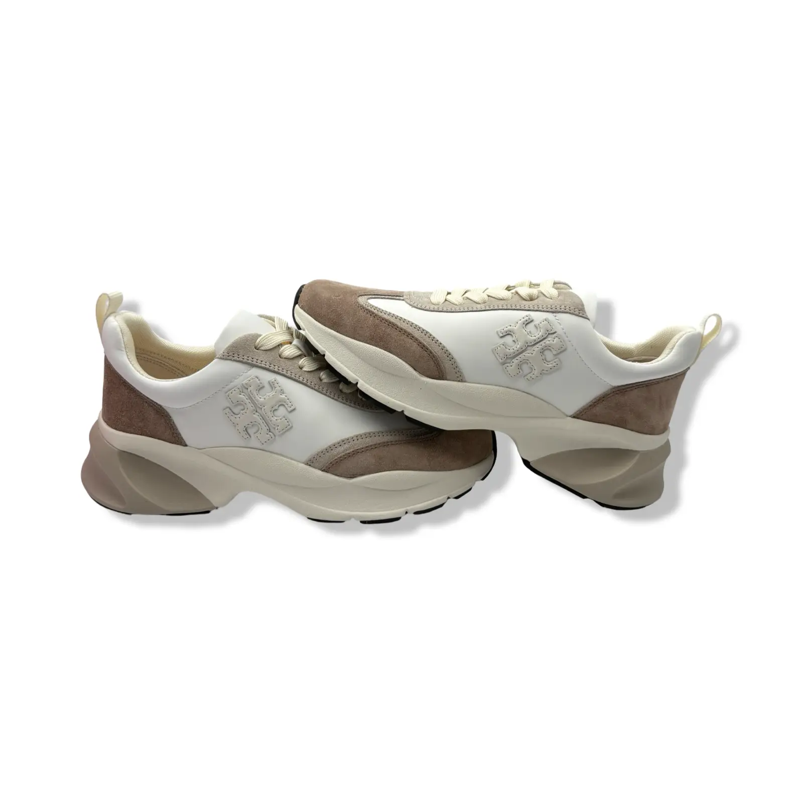 Pre-Owned Tory Burch Women's Good Luck Trainer Sneakers, White/New Ivory/Cerbiatto