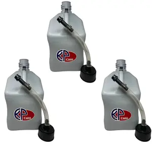 KP Cans 5.5 Gallon Square Motor Racing Jug | BPA Free Multi-Functional Utility Container w/ 15inch Clear Filler Hose Kit and Dual-Purpose Cap 3 Pack