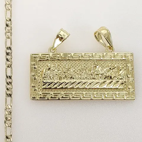 Plated The Last Supper Plaque Pendant 3mm Figaro Chain Necklace
