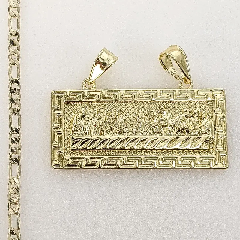 Plated The Last Supper Plaque Pendant 3mm Figaro Chain Necklace