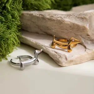 Golden Dachshund Ring - Waterproof Statement Ring - Adjustable trendy ring