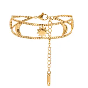 Moon and Sun Bracelet - Gold Design with Chain Details and Sun Motif Jewelry Accessory