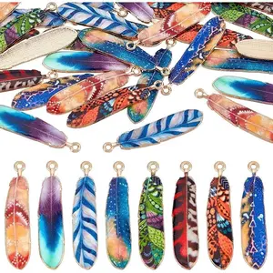 X-BY64 32Pcs 1.5in Enamel Alloy Feather Charms, 1.4mm Native American Bohemian Wing Pendants for Handcraft DIY Project, Earrings, Dream Catcher, Key Chains, Jewelry Macrame, Tie Dye, 2Mm Thick