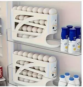 4-layer Rolling Egg Rack - Durable Plastic Material, Space Saving Side Door Design, Can Accommodate 30 Eggs, Smooth Glossy Surface,