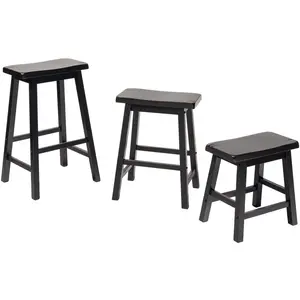 Set of 2 Saddle Backless Bar Counter High Stools Distressed Black Finish
