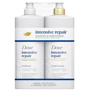 Dove Intensive Repair Damage Therapy Shampoo & Conditioner Set 33.8 Oz 2 Pack with Bio-Protein Care Amino Serum for Hair Repair and Conditioning
