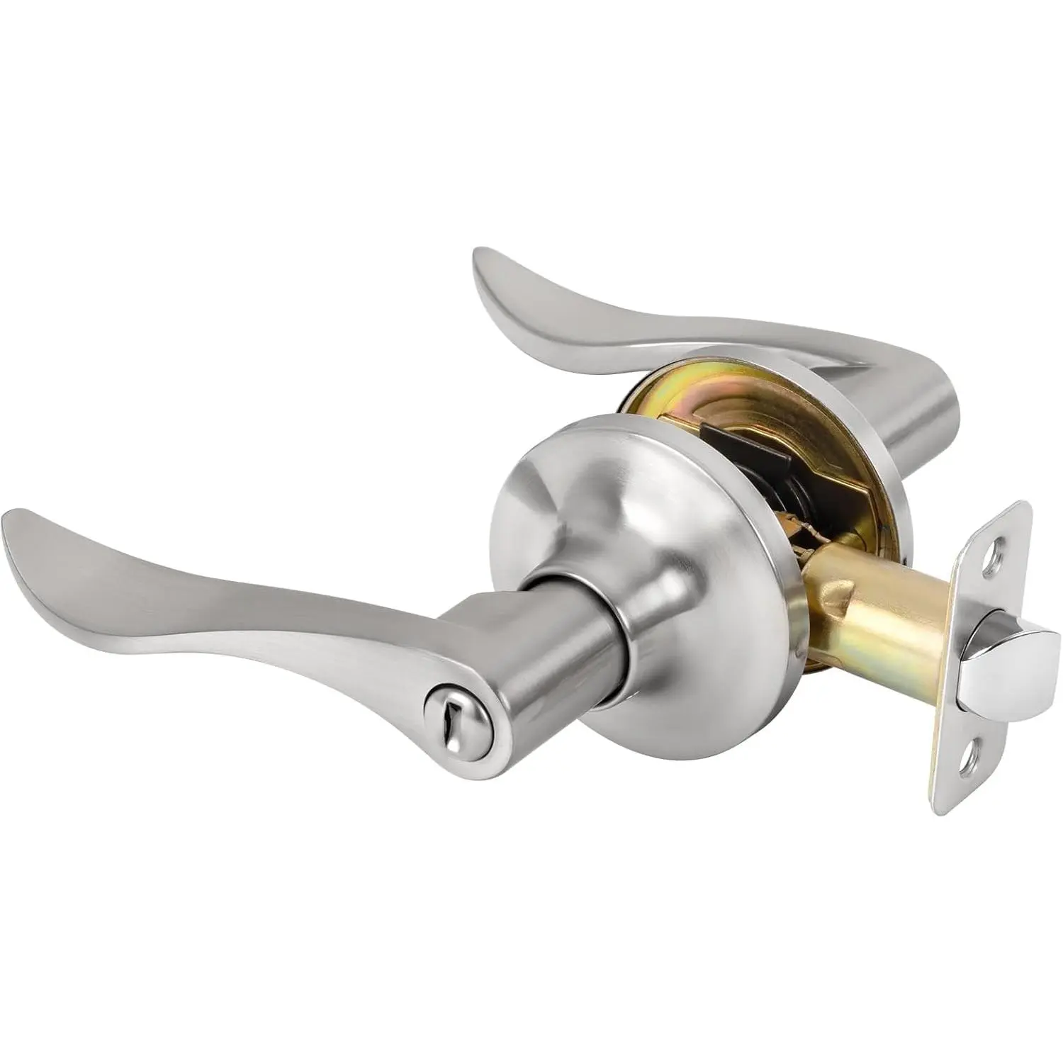 Privacy Door Handle with Lock Keyless Door Lever for Bathroom and Bedroom Satin Nickel Wave Style Interior Door Handles