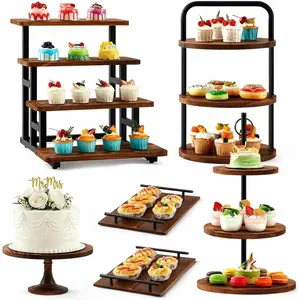 6 Pack  Cake Stands, Dessert Table Display Set for 260 Cupcakes, Large Tiered Cake & Cupcake Tower with Trays for Rustic Wedding Reception, Bridal Shower, Birthday Party