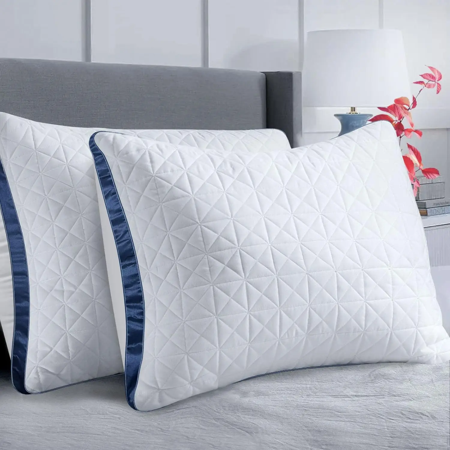 Pillows  Size Set of 2,  Pillows 2 Pack, Cooling Hotel Luxury Pillow for Bed Sleeping, Supportive Breathable Down Alternative Gusseted Pillow for Side  or  Sleepers