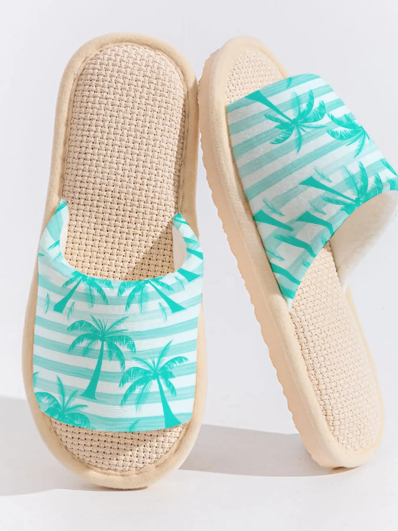 Breathable Linen Slippers Set, Anti-Slip Sole, Animal Print Design, Casual All-Season Footwear for Bedroom & Living Room
