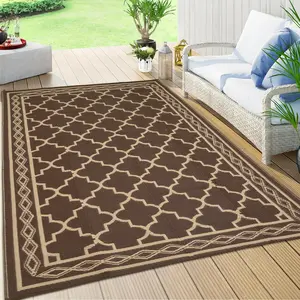 10x20ft Outdoor Patio Rug, Large Waterproof Reversible Carpet for Deck Backyard Balcony, Plastic Straw RV Camping Mat Easy Clean,Brown/Coffee