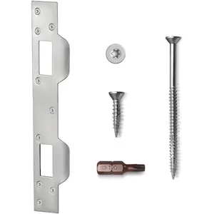 Heavy-Duty 1 Pack Double Hole Door Strike Plate, Reinforced Security Latch Striker with Torx/Star Screws & Bit for Exterior Interior Doors, Satin Nickel