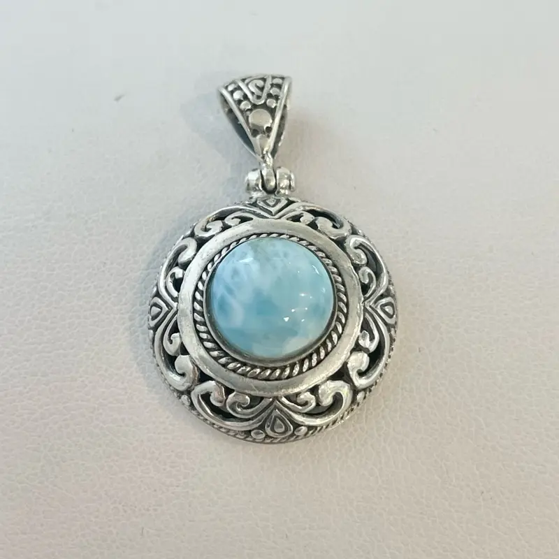 Sterling Silver 925 Larimar Pendant Charm Necklace Sterling Silver 925 Larimar Pendant Charm Necklace