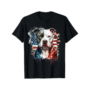 Patriotic Canine Pitbull with American Flag Mens Casual Round Neck Short Sleeve T Shirt Summer Suitable for Daily Wear Fitness Outdoor Activities Comfortable Fit Perfect for Gifts Machine Washable tees
