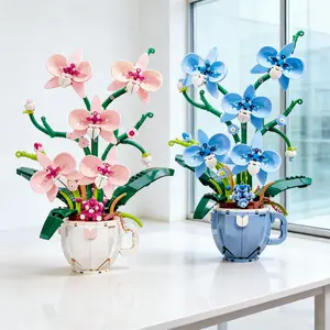 Building Blocks Orchid Flowers Bouquet Flower Blocks Bonsai Plant Model Bricks Romantic DIY Home Decoration Toy for Kids Gift,Flower Orchid Coffee Cup Potted Building Blocks 3D Bouquet MOC Bricks Construction Toys DIY Home Desk Plant Decoration