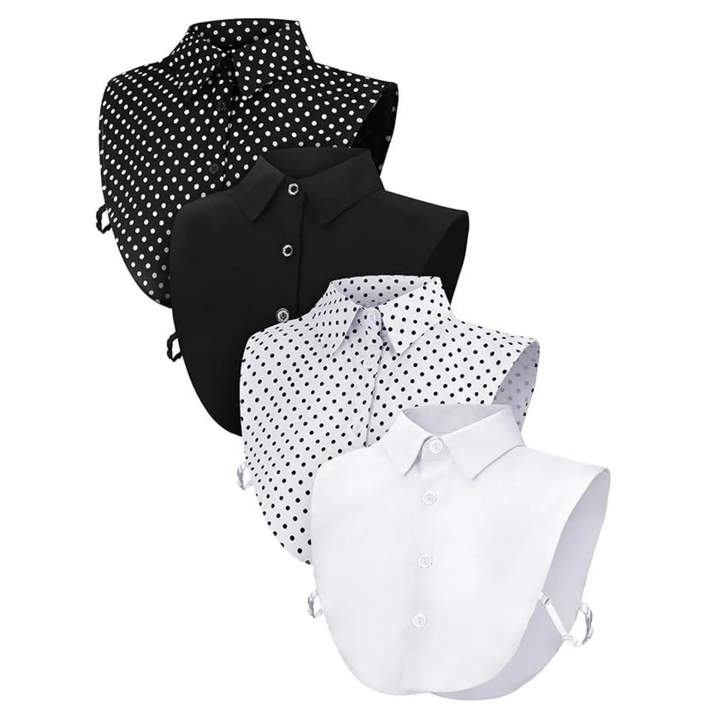 4Pcs Fake Collar for Women Black and White Polka Detachable Dots Dickey Collar Half Shirt for Halloween Costume - Home Improvement., Adjustable Band, One Size Fit