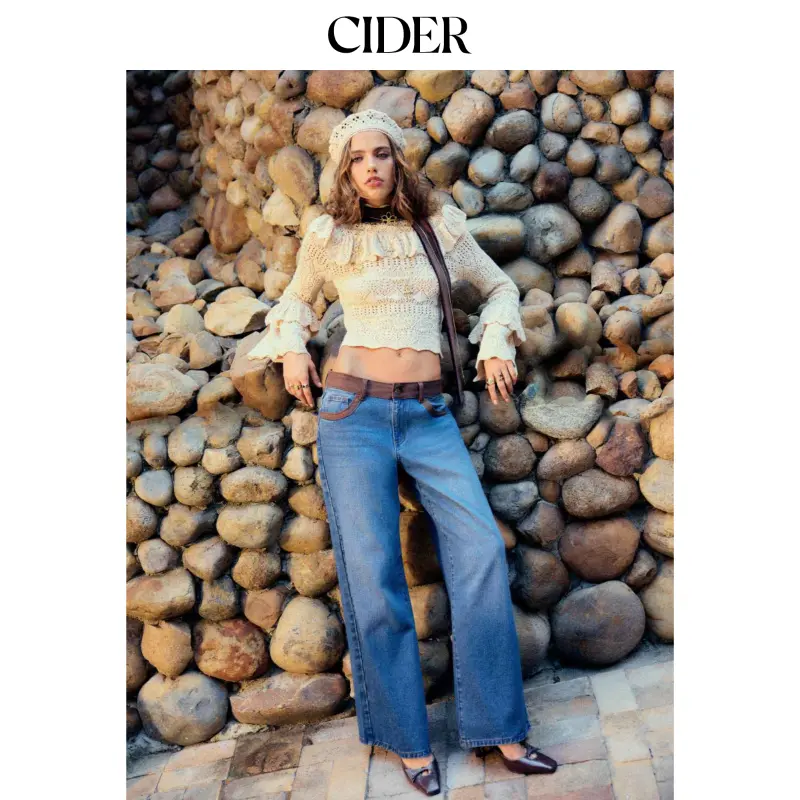 Cider Cider Denim Two Tone Low Rise Straight Leg Jeans