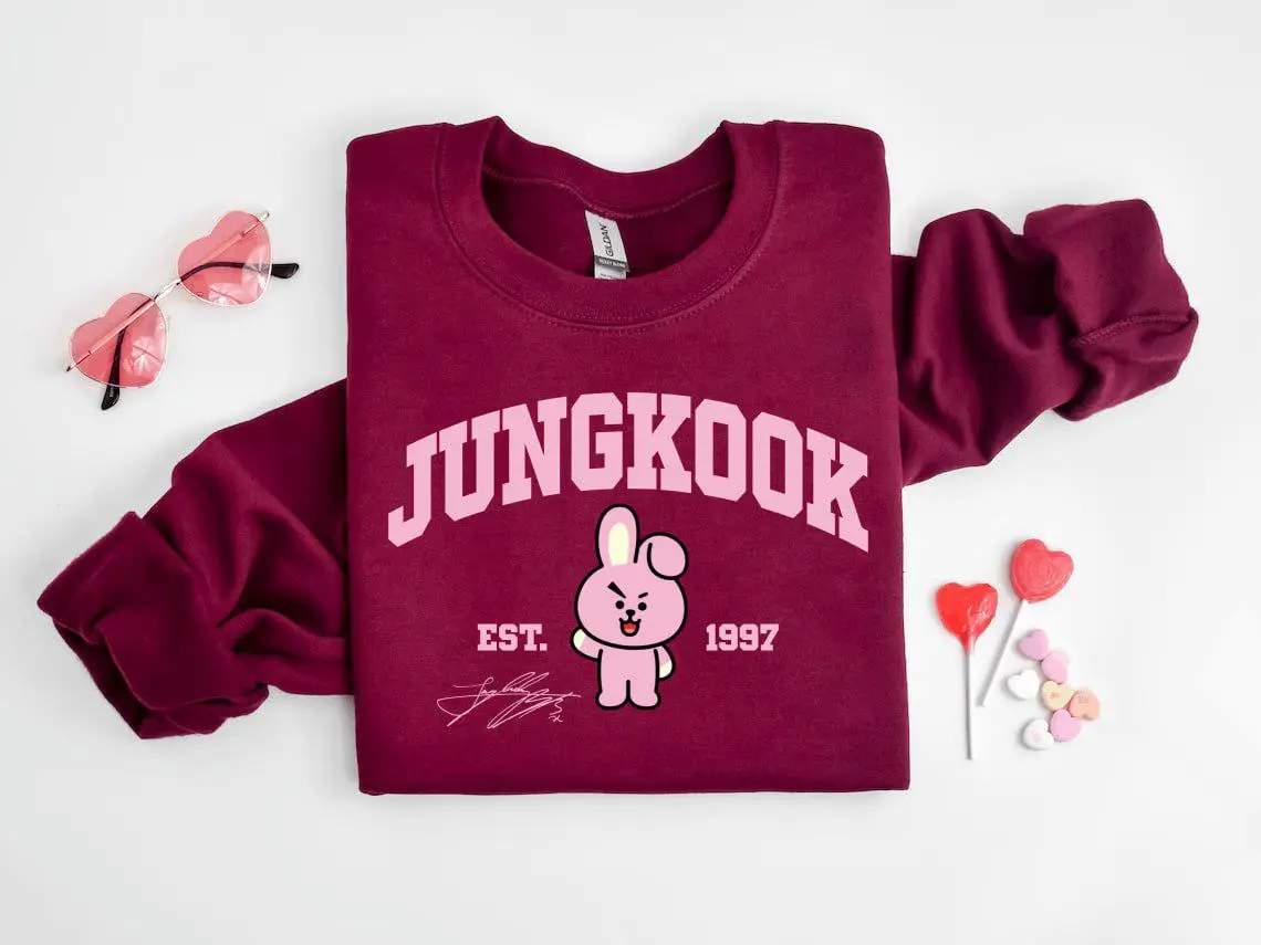 Women's JK Est.1997 Classic Long-Sleeve Casual Pullover Apparel, BT21 Chibi Cute Sweatshirt, KPOP 2026 Tour Fan Gift
