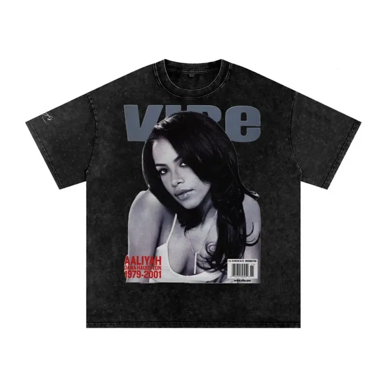 Aaliyah Snow Washed Unisex Shirt, Vintage R&B Streetwear Graphic