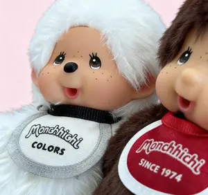 Cute Monchhichi Plush Keychain with Red Bow - Kawaii Bag Charm Stuffed Toy Gift for Girls & Collectors