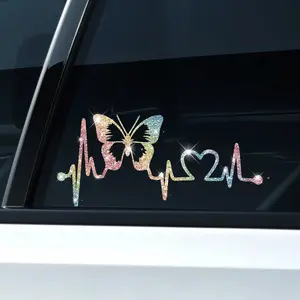 Shimmering Jumping Butterfly Universal Car Sticker, Cartoon Fantasy Theme, Self-Adhesive Durable Vinyl, Single Use, Fits Bumpers Trucks Motorcycles Windows Laptops