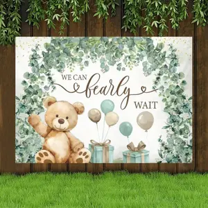 1pc, Rustic Teddy Bear & Balloons Photography Backdrop, European Style Christmas Tree Gift Theme, Polyester Wall Banner, 82.7x59in/90.6x70.8in, Festive Indoor Decor for New Year Party & Winter Home Decoration, No Electricity Needed Ornaments White