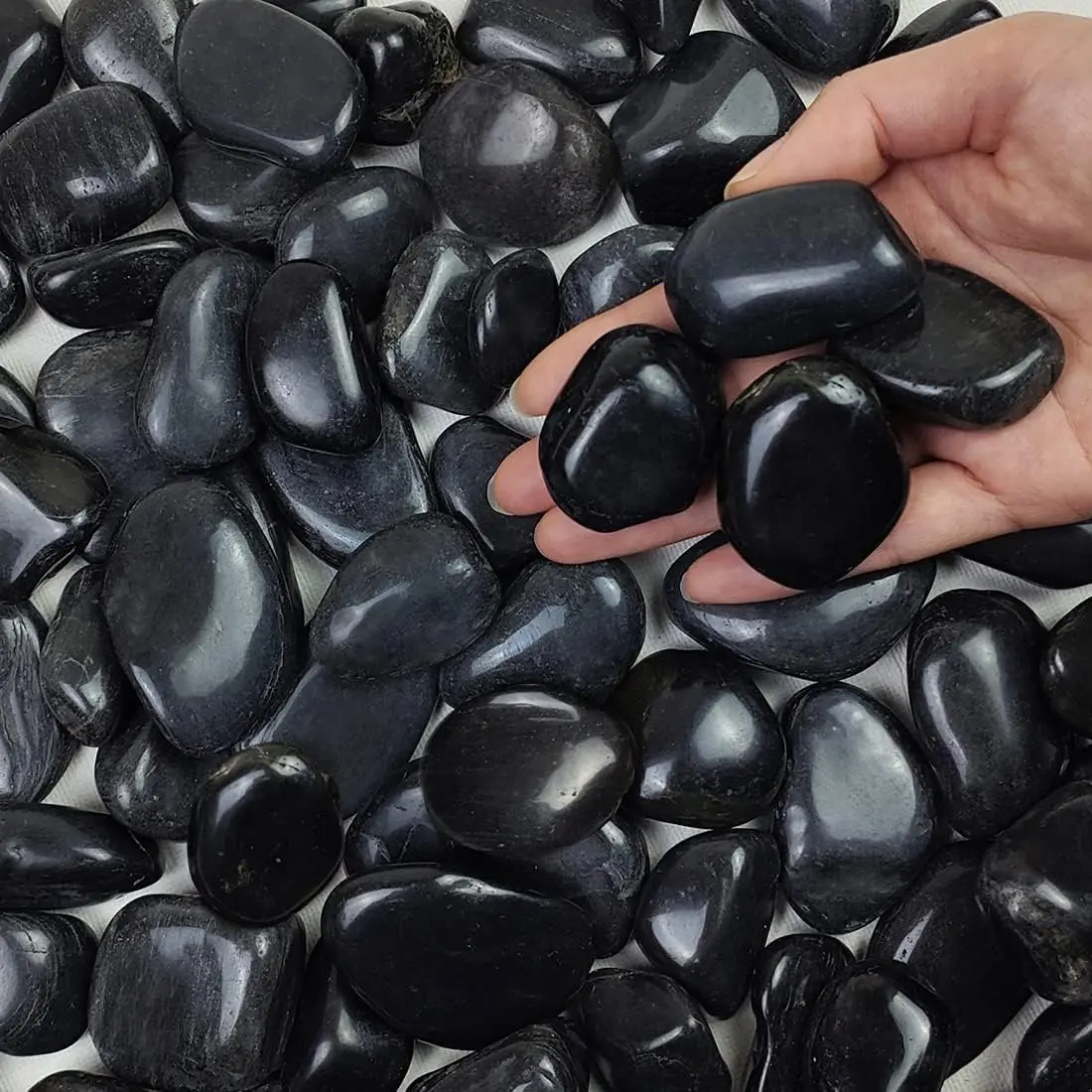 5 lbs Polished Black River Rocks (1-2 in) - Smooth Finish Polished Stone for Indoor Planters, Landscape Decor, DIY Projects