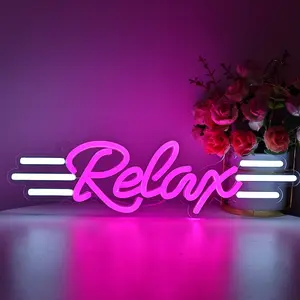 USB Powered Pink Neon Wall Sign - Relax Glow Art Deco Light with Neon Colors | Wall Hanging Decor for Room, Party, Game Zone, Wedding, Coffee Shop, Bar, Club - Switch Control, Party Decorators，5vUSB adjustable switch/Non-electric/Gift box packaging.