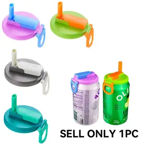 4 Color Mixed Reusable Soda Can Lids, Drinkware Lid - With Silicone Straws, Airtight Seal & Spill-Proof Design, Easy to Use for Standard Cans, Suitable for Beer, Juice, Seltzer, Great for Home, Travel & Outdoor Gatherings