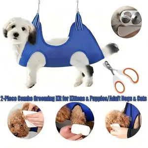 All-In-One Pet Grooming Hammock Kit, Dog & Cat Restraint Bag, Nail Trimming, Bathing, Brushing, Professional Grooming Sling, Stress-Free Home Spa