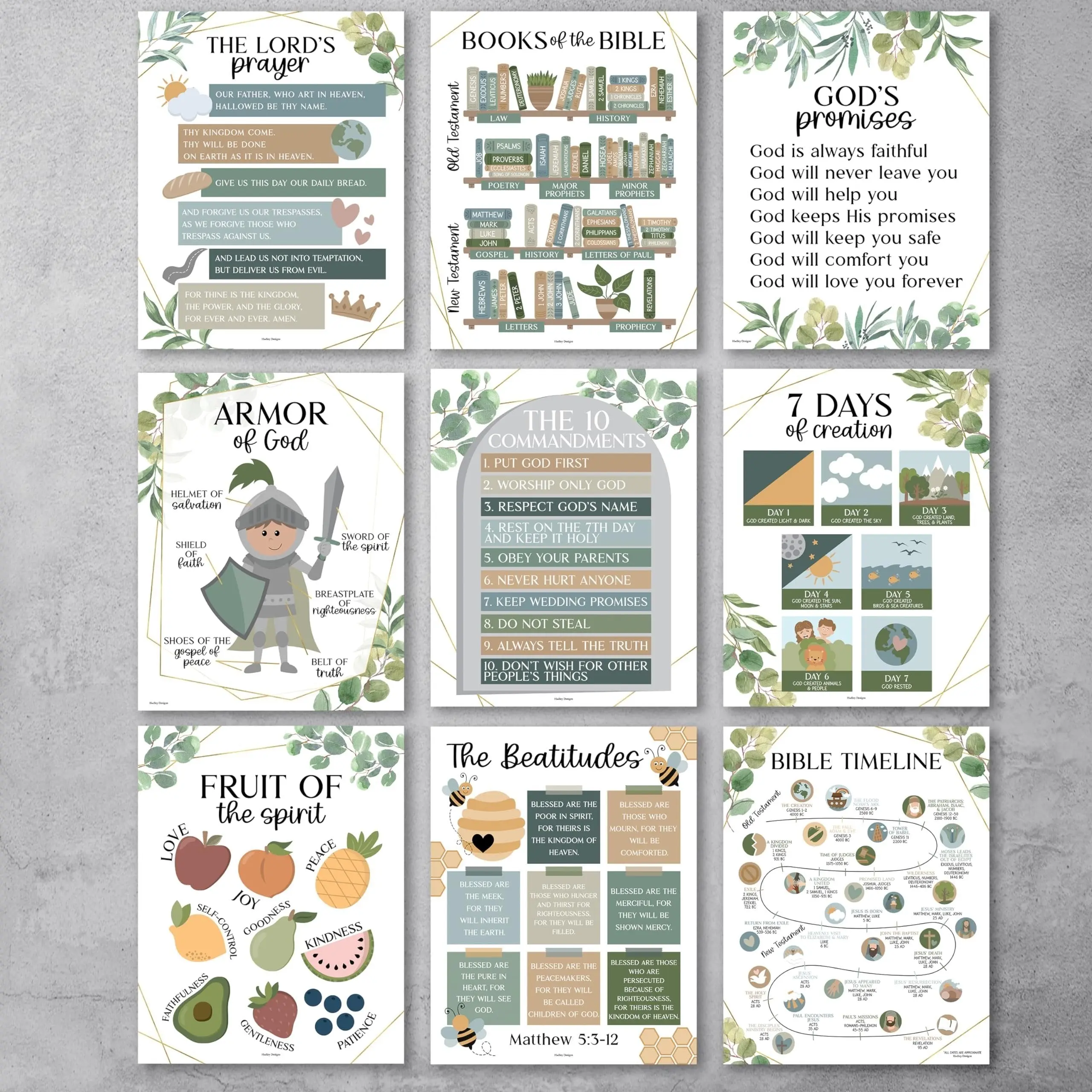 Bible Posters | Set of 9 | Sunday School Posters Classroom Supplies Charts Home Classroom Decorations Bible Posters | Set of 9 | Sunday School Posters Classroom Supplies Charts Home Classroom Decorations
