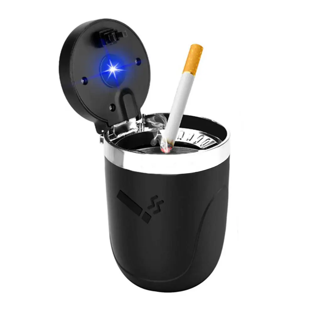Creative LED Lights Car Ashtray, Stainless Steel Inner Liner, Leak-Proof Non-Slip Design, Portable Car Interior Accessory, Multi-Functional Dustproof, Car Accessories