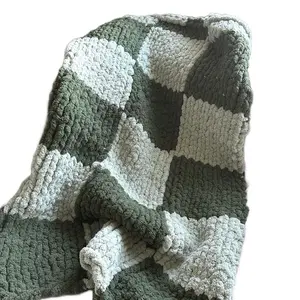 CozyGen Checkered Chunky Knit Blanket - Customizable Colors - Soft and Durable - Perfect for Home Decor and Gifts