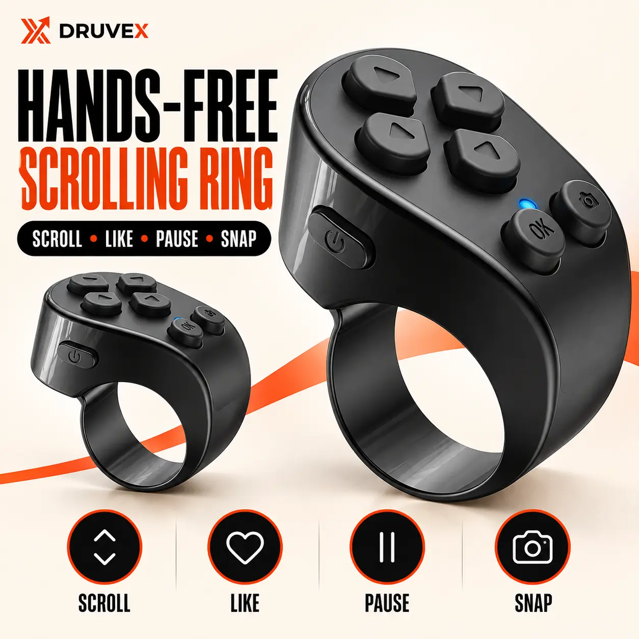 TikTok Scrolling Ring Remote Control,Page Turner for iPad iPhone & Android Tablet,Bluetooth Camera Remote, Scrolling Ring for TikTok,YouTube,Instagram,iOS,Android (Black)