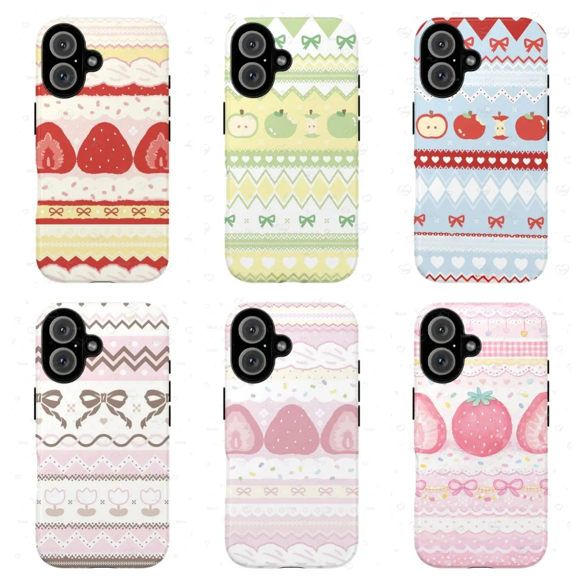 Kawaii Strawberry Cake Case | Cute Winter Knit Pattern Art | Soft Pastel Coquette Sweet Aesthetic Cover | for iPhone 17/16/15/14/13/12/11ProMax Plus for Samsung phones, suitable for both men and women, Perfect Gift for Women Men.A gift for the fans.