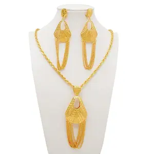 Gold Plated Necklace Dubai African Popular luxury Earring Wedding Jewelry Set