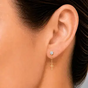 925 Sterling Silver Cross Charm Stud Earrings (1 Pair)