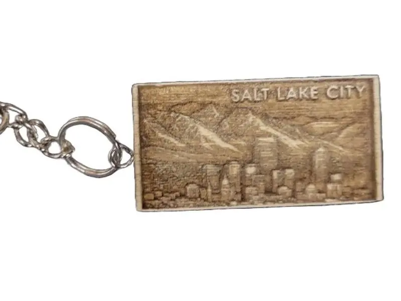 Salt Lake City Skyline Keychain - Maple Hardwood Souvenir with Detailed Cityscape Design