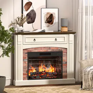 Spurgehom Modern Electric Fireplace in a Classic Wood Mantel: 4Corner TV Stand with Remote Control, Adjustable Realistic Flames, and an Efficient Heating System for Your Living Room