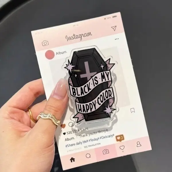 Black Is My Happy Color Coffin magsafe Phone Grip, Aesthetic Pastel Goth Griptok, Moody Dark Grunge Coffin Phone Stand, Wednesday Addams Tech Accessory, Gift for Goth Girl