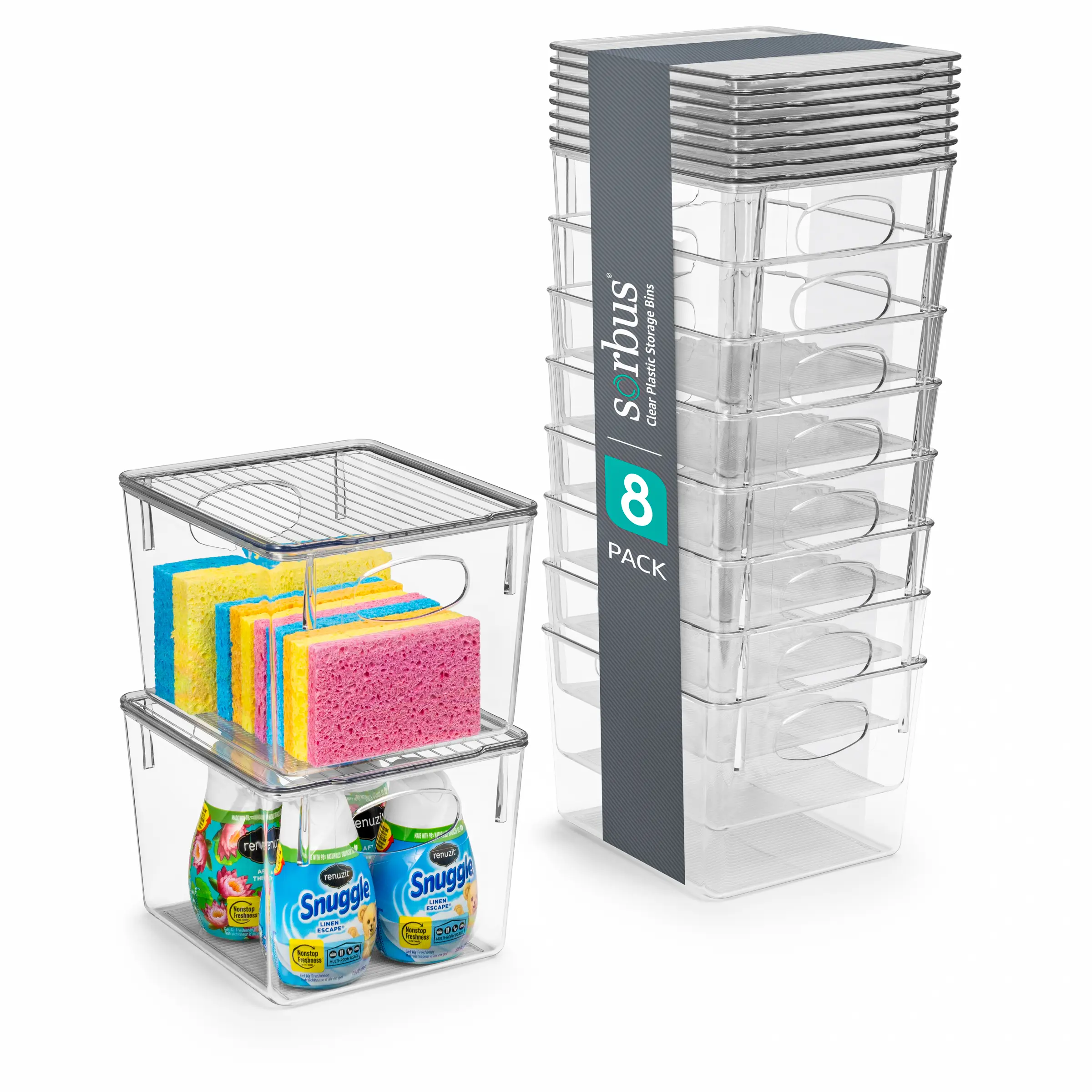 Clear Sorbus Plastic Storage Bins with Lids for Organization (8 Pack) Boxes Container Drawer Kitchen