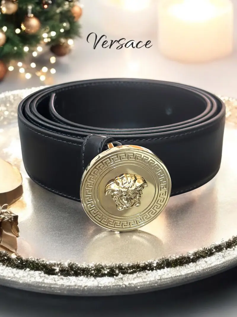 Pre-owned VERSACE Leather bag accessories Black Men's Medusa Head Buckle Belt